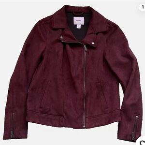 Old Navy Faux Suede Moto Jacket Wine 3xl Zip Front, Sleeves